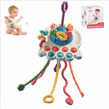 Imagem de Brinquedo Montessori Sensorial Puxador Cordão Mão Bebê Infantil (Bolinha Central Blue)