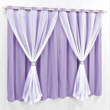 Imagem de Cortina 4 Mts Sala Quarto Malha Com Voal Varão Baratissima Lilás