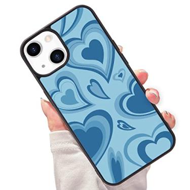 Imagem de JOYLAND Capa de telefone Blue Love Heart para iPhone 14, capa protetora feminina de silicone macio preto e alumínio rígido resistente a arranhões à prova de choque para iPhone 14