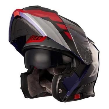 Imagem de Capacete Moto X11 Turner Prisma Articulado Óculos interno Fumê Azul com vermelho brilhante 62