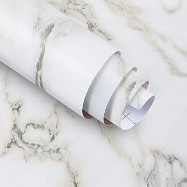Imagem de Ekmxmax Papel de parede de mármore branco para contato com bancada de granito 40,6 cm × 395,7 cm, branco com textura verde autoadesivo impermeável brilhante removível PVC para mesa de armário de