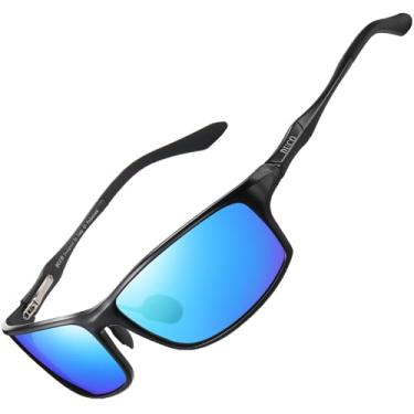 Imagem de DUCO Óculos de sol masculinos polarizados 100% proteção UV400 armação de metal para dirigir óculos de sol masculinos, Armação preta, lente azul Revo, Medium