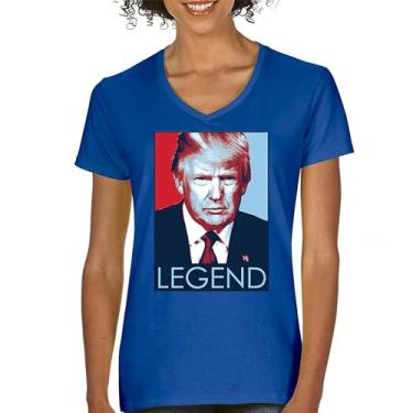 Imagem de Camiseta feminina Donald Trump The Legend gola V My President MAGA First Make America Great Again Republican Deplorable, Azul, GG