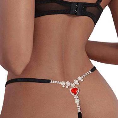 Imagem de Calcinha fio dental com pingente de coração de cristal de praia de verão, corrente de strass, fio G, biquíni sexy, strass, coração, cintura, corrente corporal, joia para mulheres