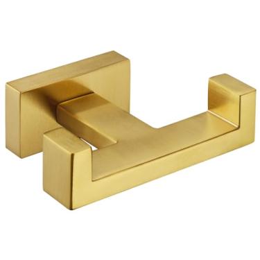 Imagem de Angle Simple Gancho de toalha para banheiro, suporte de toalha de mão de aço inoxidável SUS 304, gancho de roupão duplo para parede, dourado