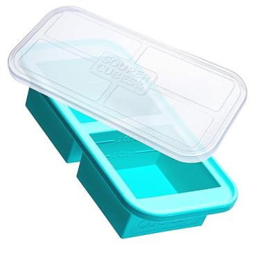 Imagem de Souper Cubes Bandeja de silicone para freezer com tampa para 2 xícaras, perfeita para armazenar lasanha, sobras, molhos, refeições em porções e muito mais, molde de silicone para freezer para preparar