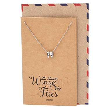 Imagem de Quan Jewelry Colar de asa de anjo, presente de formatura dos sonhos, pingente de asa de anjo da guarda com cartão de citação inspirador feito à mão