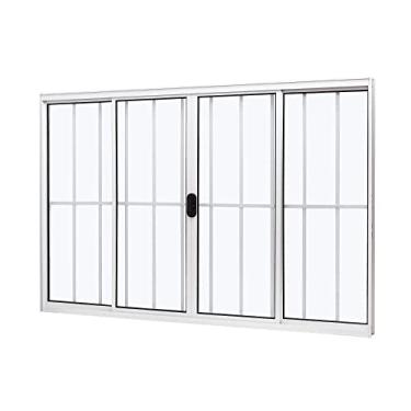 Imagem de Janela de Aluminio de Correr Central 100x150cm 4 Folhas com Grade e Vidro Liso Ultra Ramassol