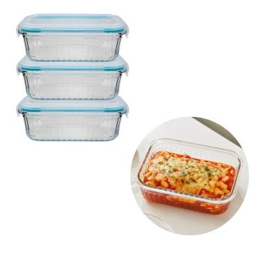 Imagem de Conj 3 Tigela Vidro Hermético 640ML Marmita Mantimentos Fit