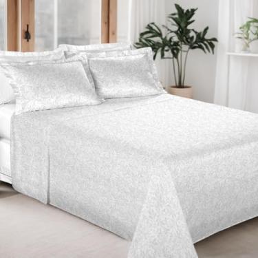 Imagem de Jogo de Cama 100% Algodão 300 Fios Percal Lençol Antiácaro Respirável Toque Macio, 4 Peças - Bem Lunar (Branco Floral, Queen)