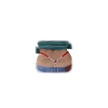 Imagem de Calcinha sexy de cristal vermelho com pingente de coração na cintura, corrente de strass, corrente de coração, tanga de cristal, festival, rave, fio G, joia corporal, para mulheres, liga metálica,