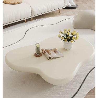 Imagem de Mesa de centro em forma de nuvem de madeira maciça, mesa de centro de desenho animado Mesa de centro interna creme branco desenho animado estilo bonito mesa de centro moderna para quarto móv