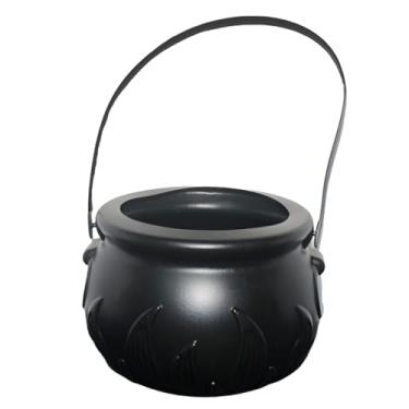 Imagem de Baldinho Halloween Mini Caldeirão de Bruxa Com Chamas em Relevo e Alça porta Doces Balas Gomas e Pipocas