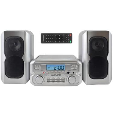 Imagem de Magnavox MM435M-SL Sistema compacto de prateleira CD de 3 peças com rádio estéreo digital FM, tecnologia sem fio Bluetooth e controle remoto em prata | Display LCD | Porta AUX compatível | Versão 2022