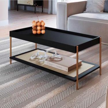 Imagem de Mesa de Centro Retangular com Prateleira 93cm Pés em Metal - Artesano 