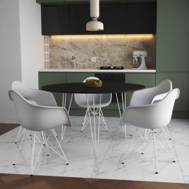 Imagem de Mesa Jantar Redonda 110cm Preta Clips 3 Pés com 5 Poltronas Eames Eiff