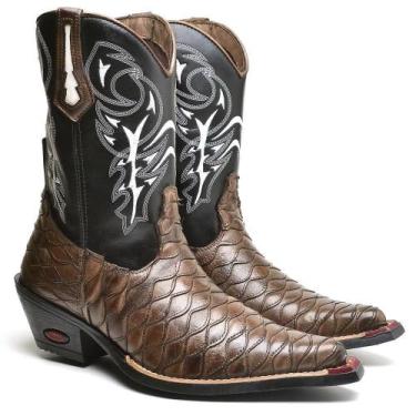 Imagem de Bota Texana Masculina Couro Bico Fino Cano Alto Country - Fakcini, 39,