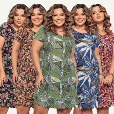Imagem de Kit 5 Vestido Plus Size Soltinho Babado Casual Básico - Felicity, Únic