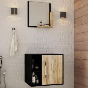 Imagem de Armário de Banheiro 1 Porta 2 Prateleiras com Espelho Preto ônix/Carva