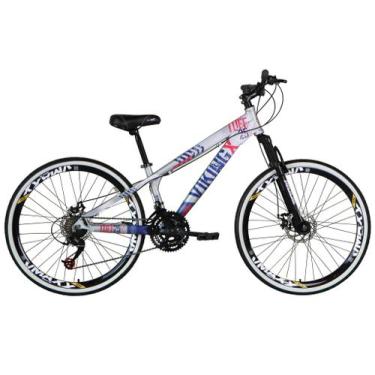 Imagem de Bicicleta Aro 26 Vikingx Tuff Prata com Azul 21v Alumínio Freio a Disc