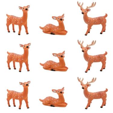 Imagem de Pinenjoy 9 peças mini estatuetas de cervo sika em miniatura conjunto de figuras familiares de veado da floresta de plástico para decoração de casa com musgo, suculenta, terrário, festa de aniversário,