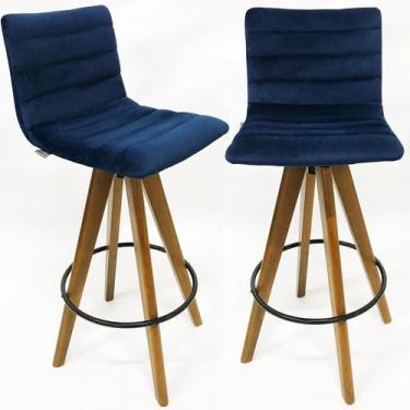 Imagem de Kit 2 Banquetas Decorativa Jaque Veludo azul marinho Base Giratória Ma