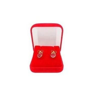 Imagem de Brinco Ouro 18k 750 Laço Com Coração 6mm + Caixinha Pres - RD Magazine