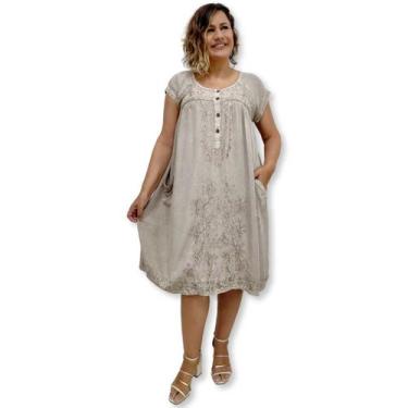 Imagem de Vestido Curto Indiano com Bolso, Botões e Bordado Plus Size - Sarat Mo