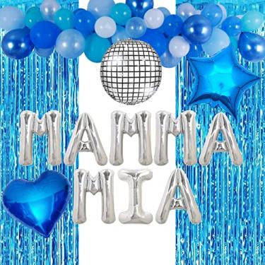 Imagem de HOMEZZO Dancing Queen Party Backdrop Decoration - Mamma Mia Disco Theme Party, Light Blue Sparkly Tinsel Foil Curtain Photo Booth for Birthday Baby Shower Bridal Bachelorette Wedding Graduation Party