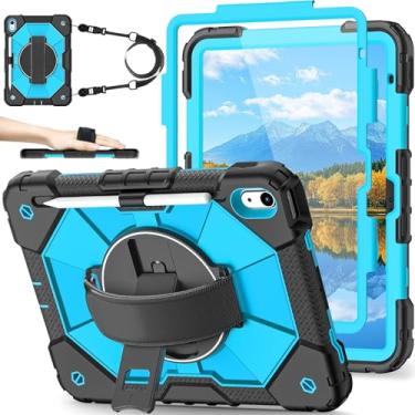 Imagem de Nitupai Capa para iPad de 10ª geração para iPad de 10,9 polegadas com protetor de tela, capa infantil para iPad de 10ª geração, suporte de lápis, alça de ombro com suporte giratório de 360°, preto e