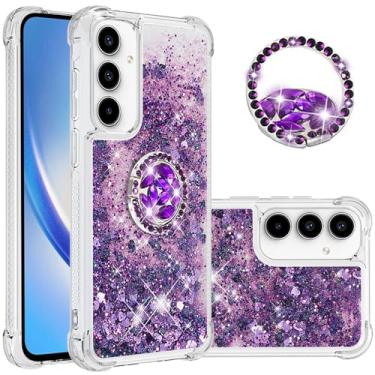 Imagem de Monwutong Capa Slim Fit para Samsung Galaxy A55, TPU macio com glitter líquido efeito areia movediça anel de silicone, capa de proteção de tela e câmera para celular para Galaxy A55, WTZH roxo