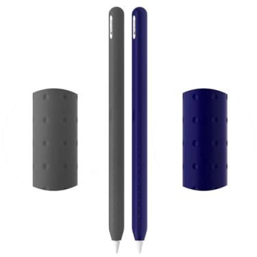 Imagem de AKSHFETH Capa de silicone para Apple Pencil 2ª geração e Apple Pencil Pro 2024, capa macia e fina, acessórios para Apple Pencil (cinza escuro + azul meia-noite)