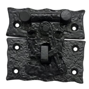 Imagem de Adonai Hardware Ferrolhos e grampos de ferro fundido antigo "Oshea" de 7,6 cm com trava para porta-malas e caixas de joias – revestido com pó preto fosco