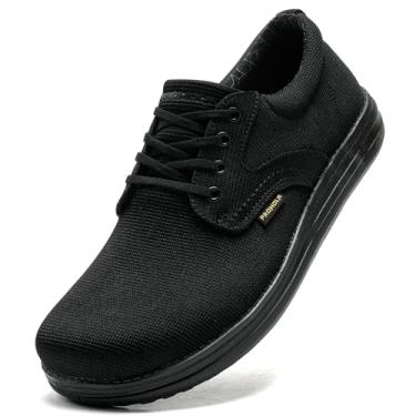 Imagem de PROMOLA Sapato masculino com bico largo, casual, largo, antiderrapante, para caminhada, com suporte de arco, 04 Preto, 10.5 Wide