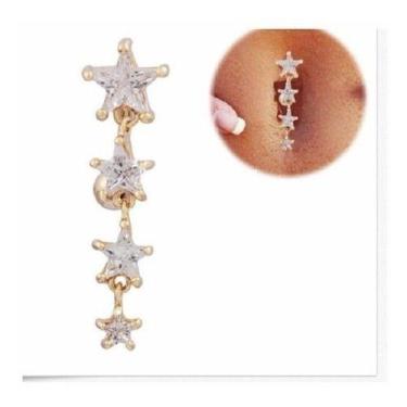 Imagem de Piercing De Umbigo Dourado Ouro Pendurado Estrela Invertido - De Castr