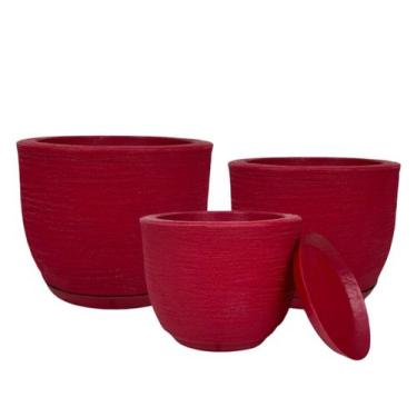 Imagem de Kit 3 Vasos Cone de Polietileno Jateado com Textura Grafiato  Elegânci