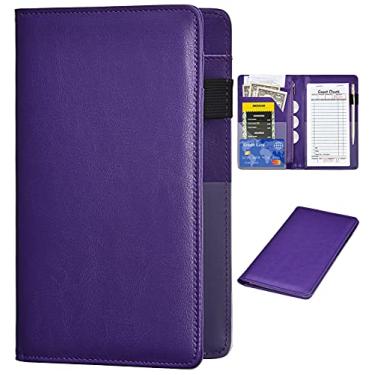 Imagem de Livros de servidor para garçonete – Carteira de couro para garçom com bolso com zíper, lindo livro de garçonete e organizador de garçons com bolso para dinheiro e avental de servidor (roxo clássico)