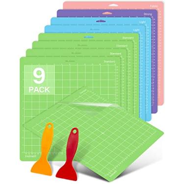 Imagem de Tapete de corte 30,5 x 30,5 cm, pacote com 9 tapetes de corte variado para Cricut Maker 3/Maker/Explore 3/Air 2/One Pacote com 2 raspadores adesivos para cartão de críquete (padrão, leve, forte, Frabic) para suprimentos, artesanato