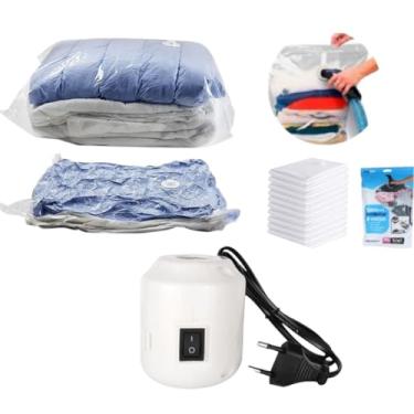 Imagem de Kit Bomba Eletrica 110V Saco a Vacuo Com 2 Sacos Medios 60X80CM E 2 Sacos Grnades 70x110cm,bomba de sucção de saco de armazenamento economiza Espaço bolsas de viagem e Cobertores