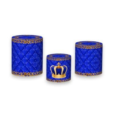 Imagem de Trio De Capa Cilindro - Capitonê Coroa Realeza Azul Royal 003 - Via Co