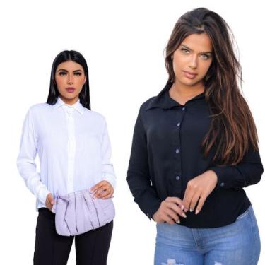 Imagem de Kit 2 Camisa Social Feminina Básica Casual Disponível Em Varias Cores 