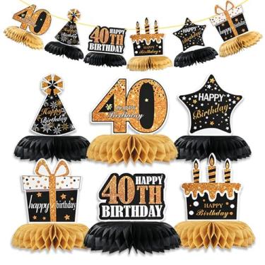 Imagem de 6 peças de decoração de festa preto e dourado, centros de mesa para evento de festa, enfeite de mesa de aniversário para lembrancinha de festa de aniversário adereços de cabine de fotos (40º