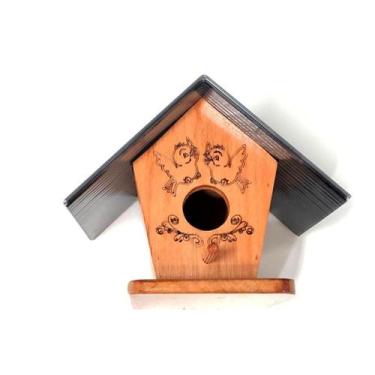 Imagem de Ninho Casinha Pássaro Gravado Laser Telhado Policarbonato - Cia dos Ni