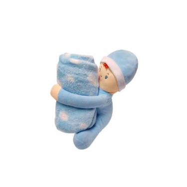 Imagem de Cobertor Microfibra 75x75 Cm Bichinho De Pelúcia Fofo Franjinha Azul -