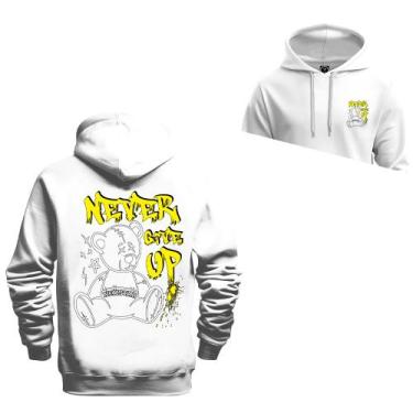 Imagem de Moletom Urso Never Up Frente e Costas  Blusão Inverno Canguru Flanelad