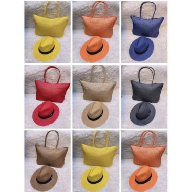 Imagem de Kit Chapéu Panamá + Bolsa Colorido Fashionista Moda Verão Feminina Pra