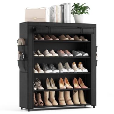 Imagem de VILICK Sapateira com capa, organizador de sapatos de 5 níveis para 20 a 24 pares de sapatos e botas, grande prateleira de armazenamento de sapatos, economia de espaço, sapateira vertical para armário,