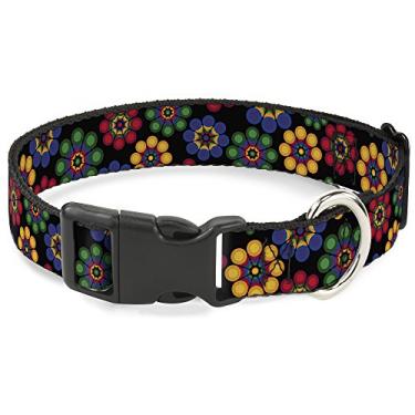 Imagem de Buckle-Down Margaridas psicodélicas Preta/Colar com clipe de plástico multicolorido, 3,8 cm de largura para 40,6 a 58,4 cm de pescoço-Médio