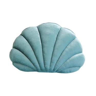Imagem de Wswqop Almofada de Pelúcia em Forma de Concha Decorativa Multiuso 15,7 X 10 Polegadas para Decoração de Quarto Decoração de Interiores de Carro com Tema Ocea, Azul, Tamanho real