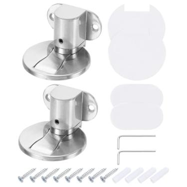 Imagem de uxcell 2 peças de batente magnético de porta, batente de porta de piso magnético silencioso, trava de porta de chão ajustável com fita adesiva e parafusos de absorção de choque para quarto,